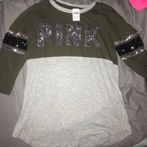 Half long sleeve PINK shirt . Grey and army green